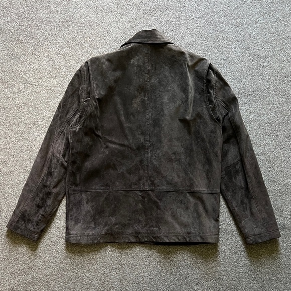 NWT Eddie Bauer Brown Genuine Suede Leather Trucker Harrington Jacket Men L Tall - Picture 10 of 16